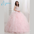 Sequined Perlen Kristall Rüschen Rosa Quinceanera Kleider Ballkleid